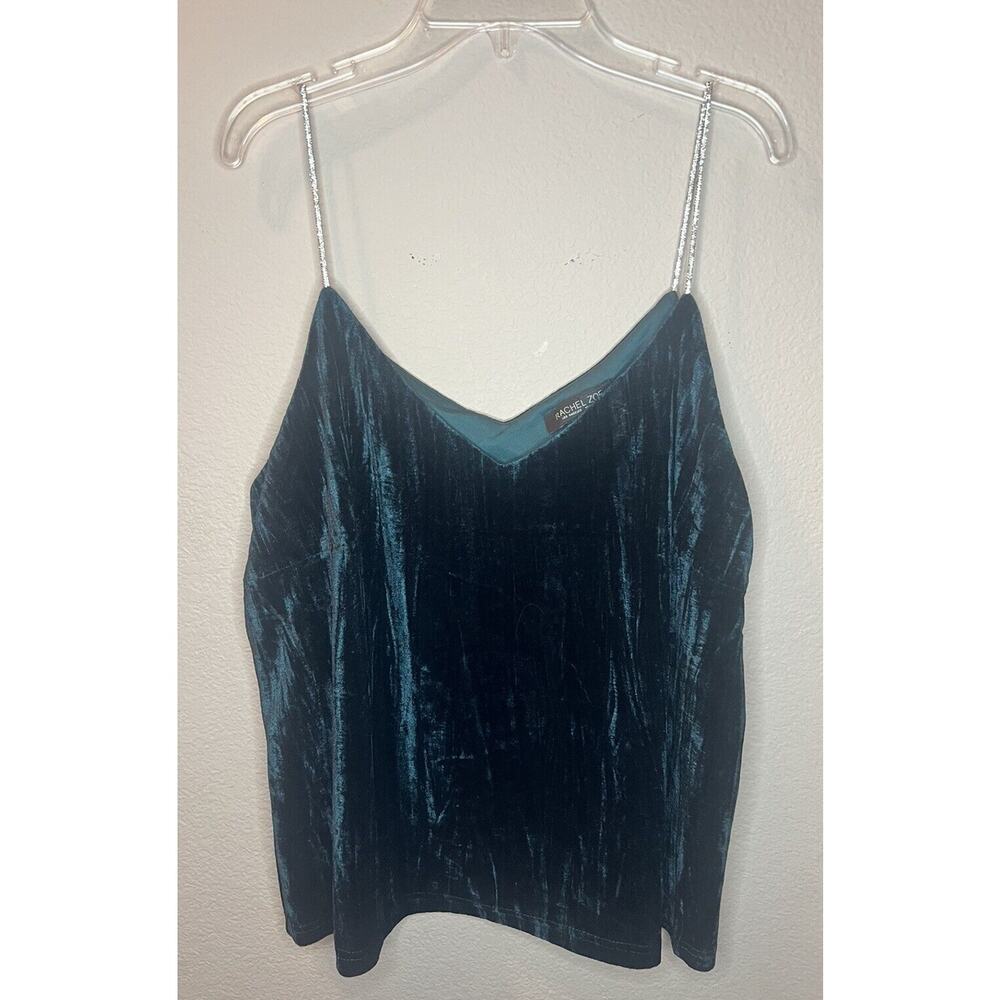 Women’s Rachel Zoe Emerald Velvet Blouse Crystal Embellished Straps Size Large - Picture 3 of 14